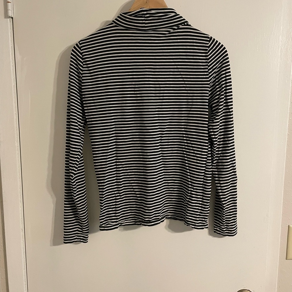 J Crew Turtleneck Black and White Striped Long Sleeve Top